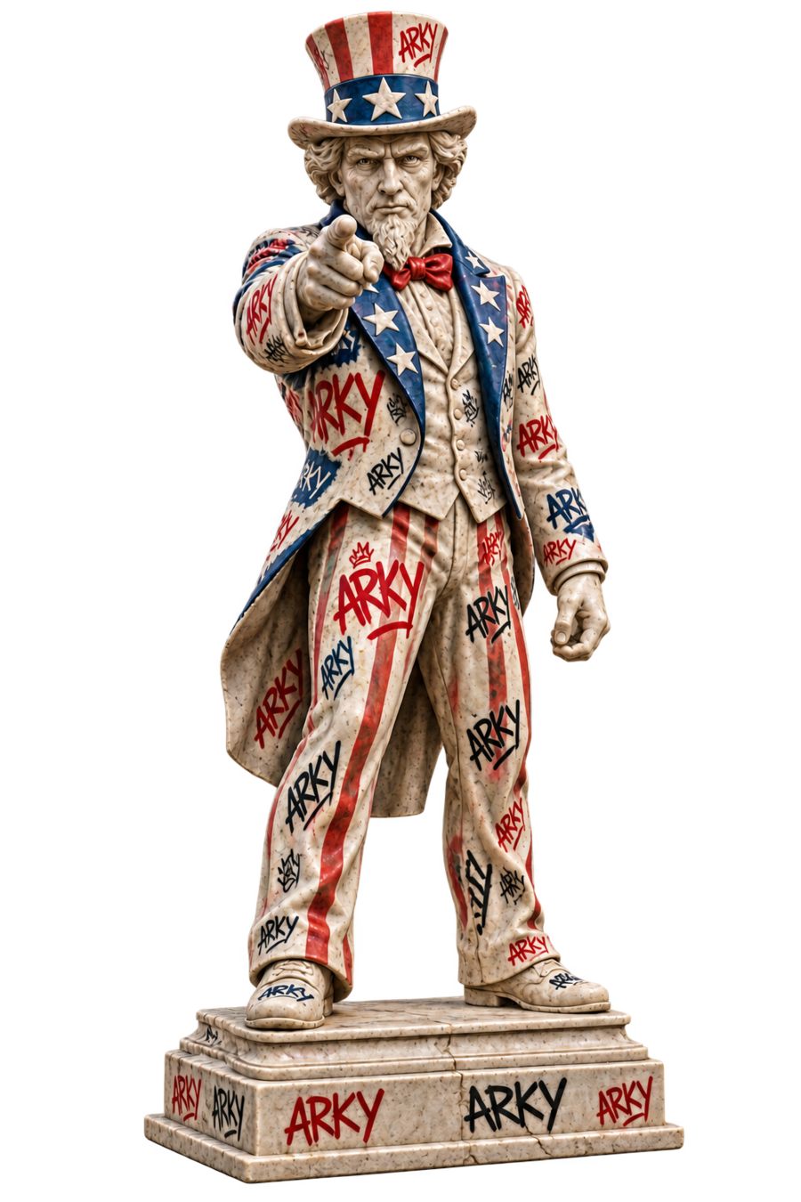 Uncle Sam marble statue pointing toward the viewer